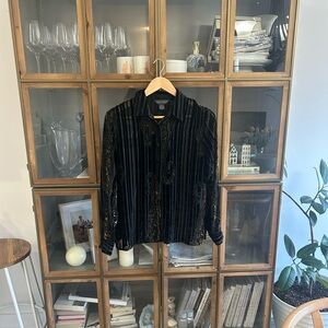 Vintage Silk Black Velvet Long Sleeve Shirt